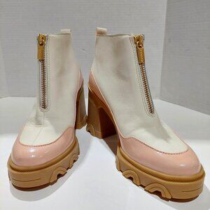 Sorel Brex Zip Boots Womens 8 Block Heel Pink Cream